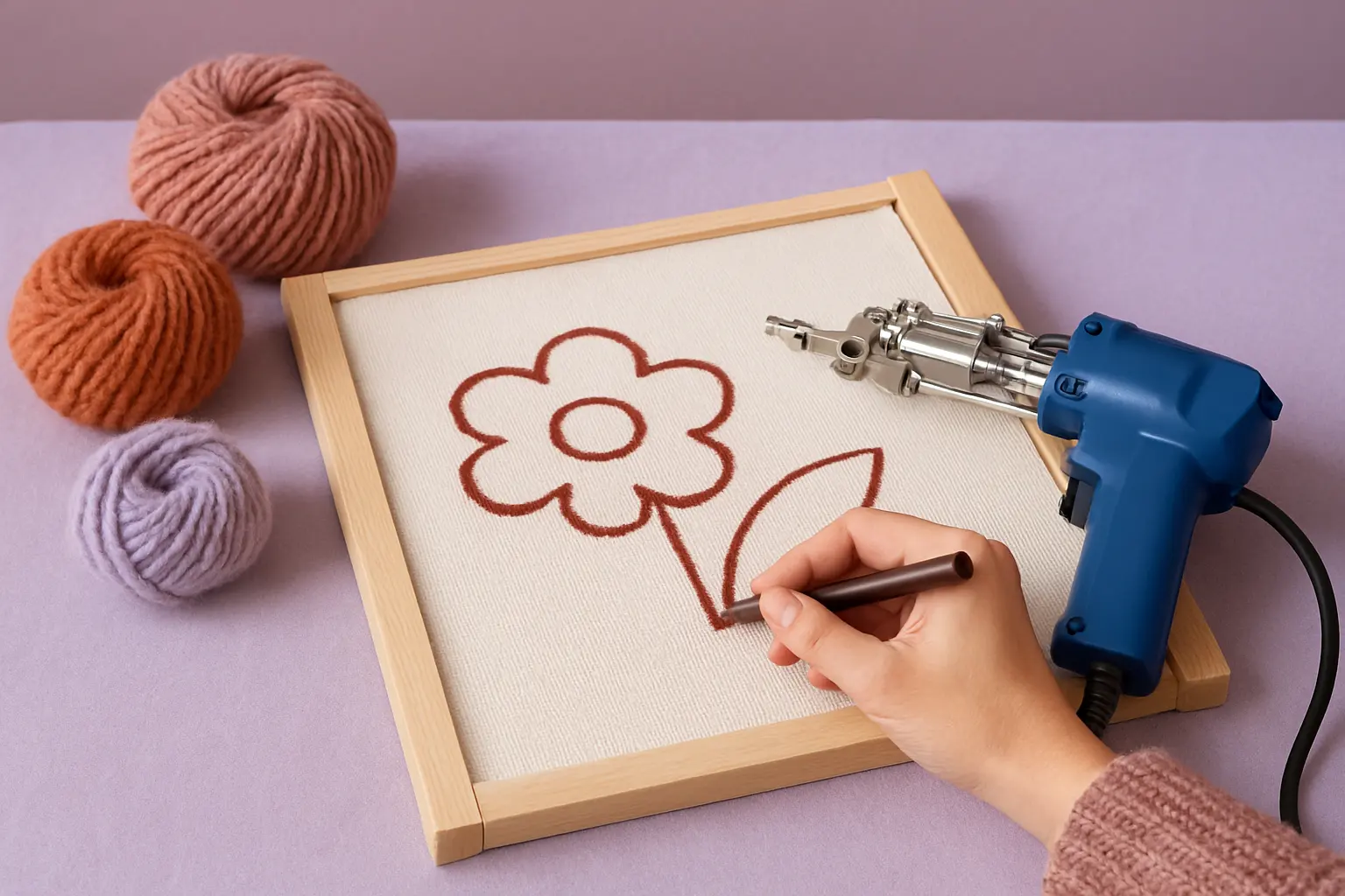 Illustration of step 1: Step 1: Plan a manageable motif Pick two or three colors and thick outlines rather than tiny lettering. Sketch the finished shape and reverse any writing if you will tuft from the back.