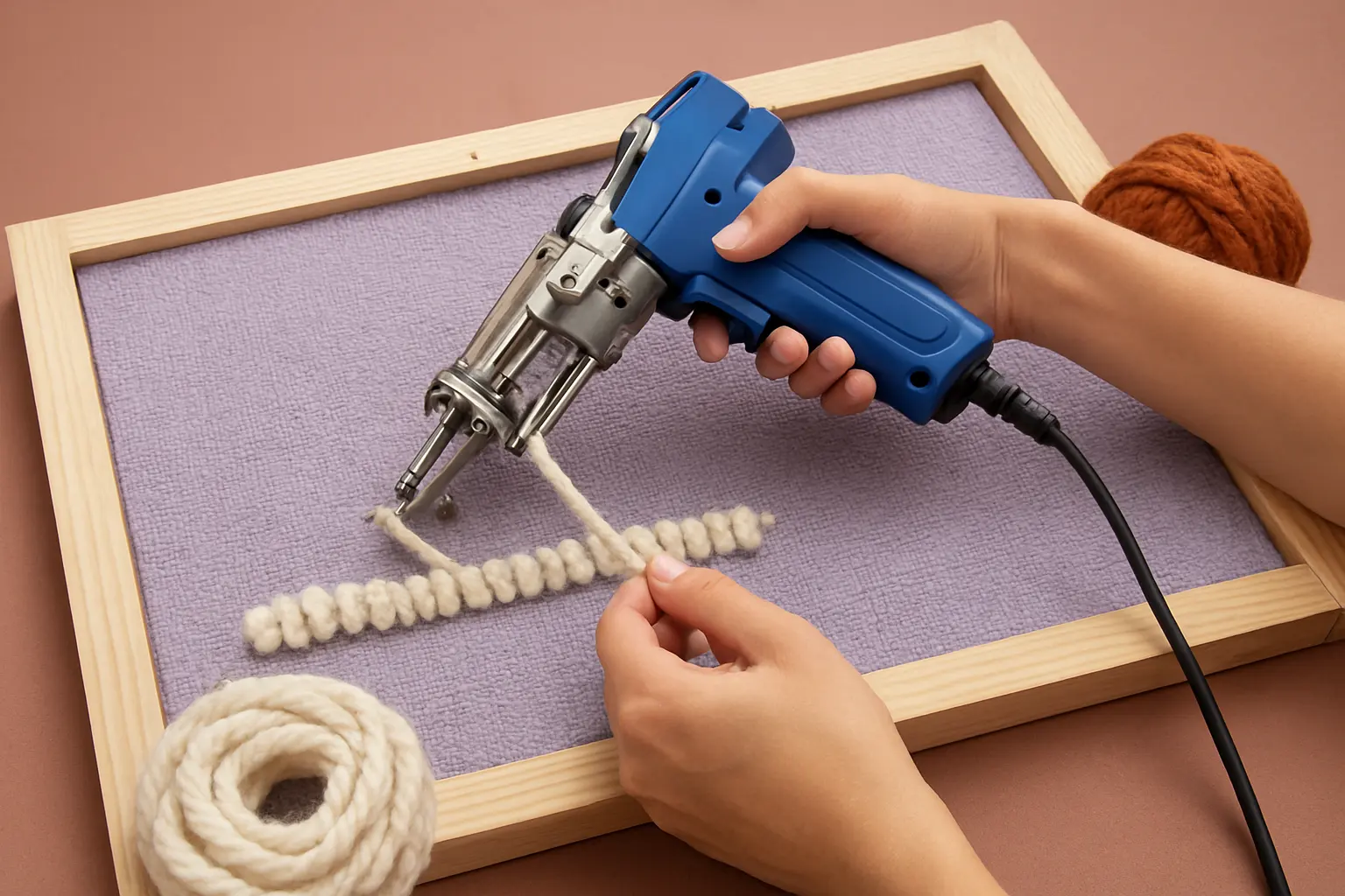 Illustration of step 3: Step 3: Thread and test the gun With power disconnected, follow your model manual for threading. Plug in only after checking the workspace, then practice short, controlled rows on a spare section of cloth.